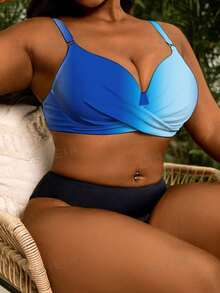 Slaydiva Plus Size Molded Cup Gradient Print Bikini Top - Blue - View 4