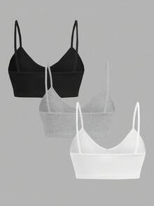 SHEIN Tween Girl 3件組 女童簡約基礎款 V領加墊透氣內衣套裝 白色 - 彩色 - 查看 4