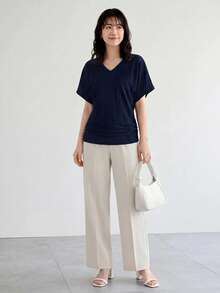 SHEIN LUNE 女款蝙蝠袖寬鬆休閒T恤 - 藏蓝色 - 查看 4