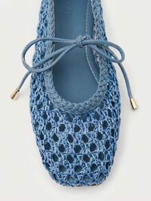 Nöista A Fashionable Blue Ballet Flat, Featuring Breathable Woven Design And Delicate Bow Decoration, Exuding A Fresh And Feminine Style - Dusty Blue - View 9