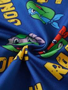 TEENAGE MUTANT NINJA TURTLES | SHEIN Young Boy Round Neck All-Over Print Short Sleeve Top And Shorts Casual Daily Home Sleepwear Set - Green - View 7