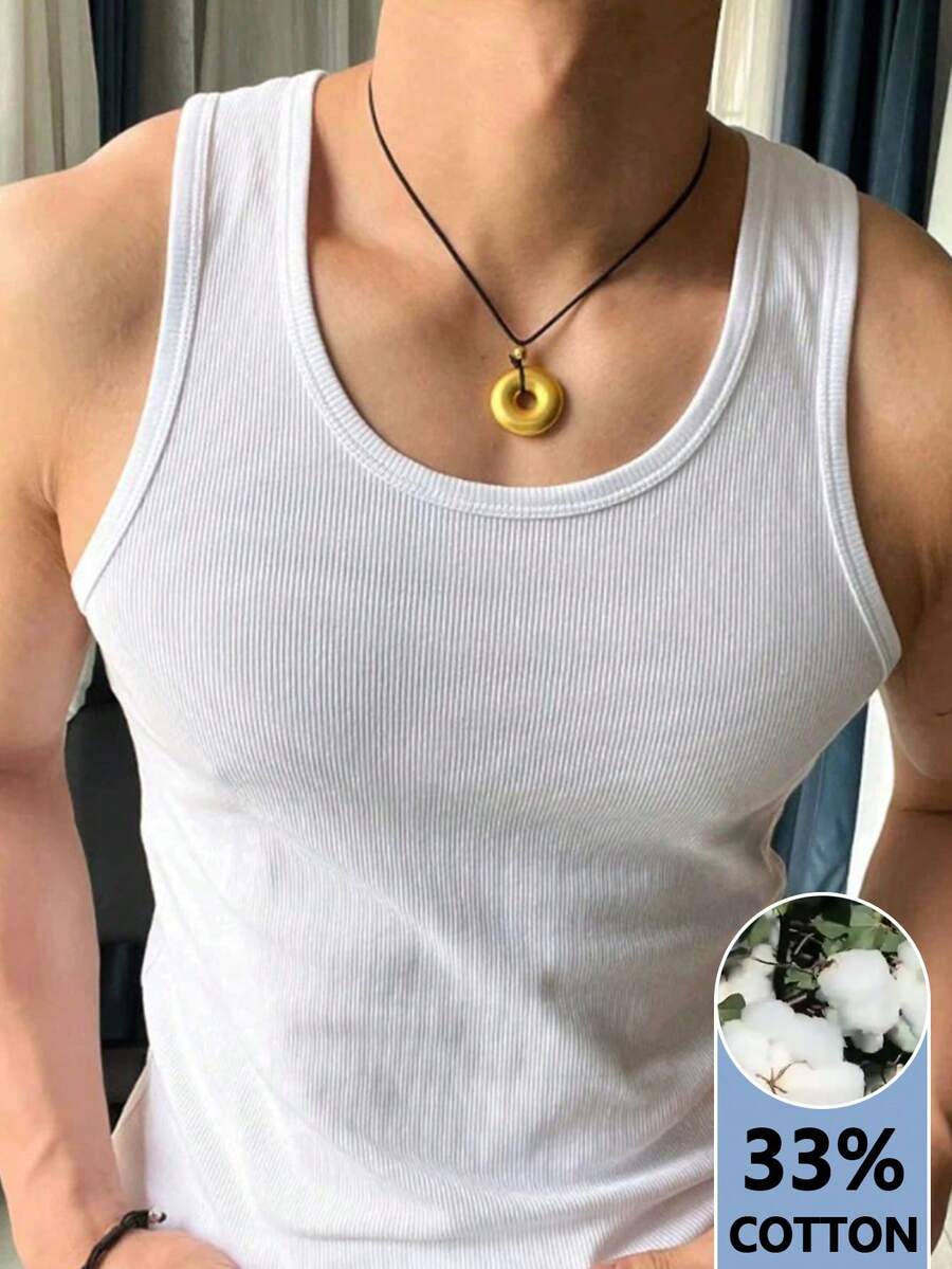 INAWLY 男士素色圓領羅紋休閒百搭背心 - 白色 - 查看 1