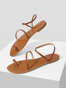 Mnmlis Women's Fashion Simple Texture Rivet Design Flat Sandals - Brown 1 - View 11