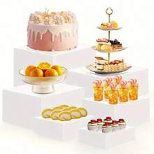 6pcs White Cubic 5-Sided Desktop Storage Organizer Boxes, Suitable For Halloween, Christmas, Wedding Party Dessert Cake Display, Versatile Stackable Design, Space Saving, Sturdy Durable, Perfect For Candy Buffet, Snack Tray, Tabletop Decor - Multicolor - View 7
