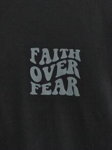 Modcrash Plus Size Men Slogan "Conquer Fear" Print Street Style Round Neck Short Sleeve T-Shirt - Black - View 11