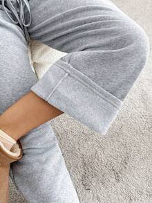 SHEIN Maternity Casual Versatile Solid Color Fleece Lined Sweatpants - Grey - View 8