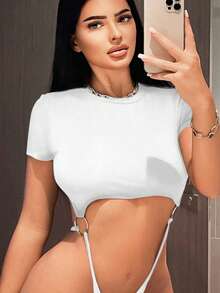 SHEIN SXY 女士休闲露背紧身衣，夏季 - 白色 - 查看 2