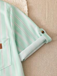 Kemeja Lengan Pendek Anak Laki-Laki Remaja Bergaya Minimalis dengan Label Tempel, Kain Nyaman, Pas Badan, Gaya Baru Musim Semi/Panas, Cocok untuk Berbagai Musim dan Acara - Mint Green - View 6