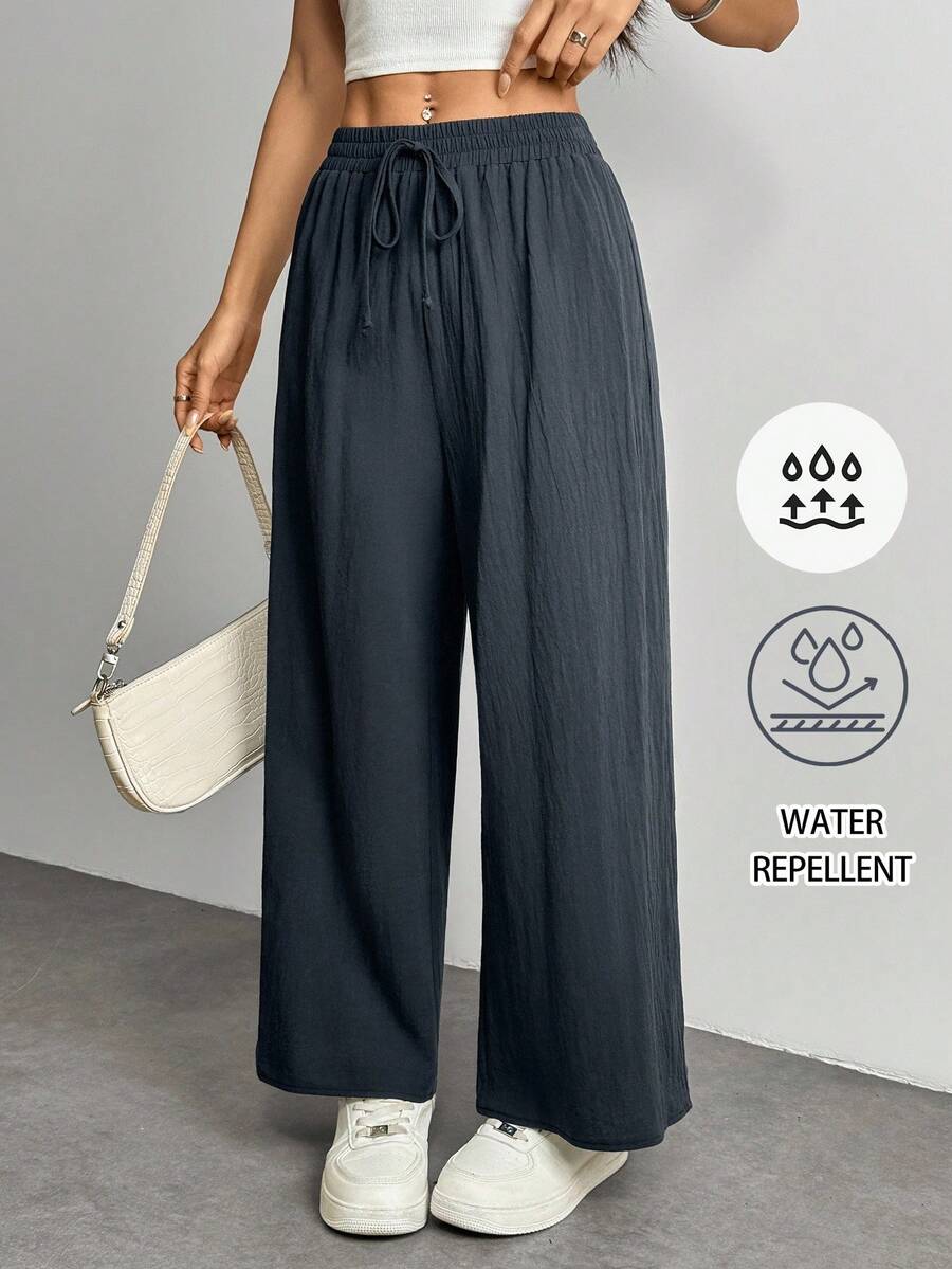 SHEIN PETITE Celana Pendek Kasual Linen Khaki, Celana Kerja Musim Gugur untuk Wanita, Celana Kargo - Grey - View 1