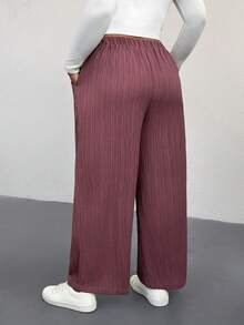 SHEIN Essnce 大尺碼女款春夏/秋冬時尚休閒寬鬆舒適日常百搭顯瘦紋理布料彈性腰紫色紅寬腿褲，女款下裝，寬鬆褲，粉色褲 - 中紫紅色 - 查看 4