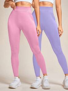 SHEIN Velisys Women's Letter Print Seamless High Elasticity Sports Leggings - Multicolor - View 3