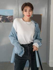 Dazy Tall 女款圓領長袖寬鬆版型基礎層內搭T恤 - 白色 - 查看 7