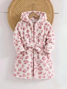 LMoss Kids 女童全印花長袖連帽居家睡袍，秋冬款，貼身剪裁 - 彩色 - 查看 4