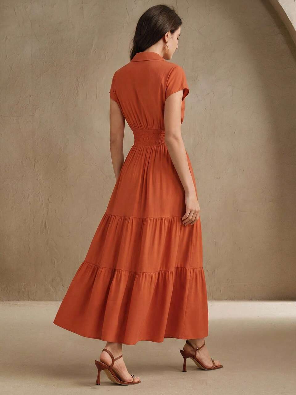 Anewsta Spring/Summer New Elegant Fashionable Linen Ruched Waist Full Skirt Dress For Tall Women, Suitable For Outings And Vacations