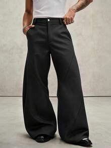 PAVTROS Men's Black Long Pants, Loose Fit Flared Leg Trousers, Fashion Versatile Pants - Black - View 3