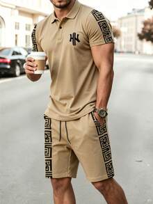 NEOREFINED Men's Letter Print Short Sleeve Polo Shirt And Shorts Casual Set - Multicolor - View 1