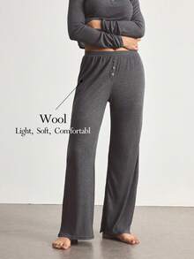 Ocili Wool Comfortable Minimalist Basic Long Pants Draping Women's Loungewear Bottoms Lounge Dark Grey Autumn - Dark Grey - View 1