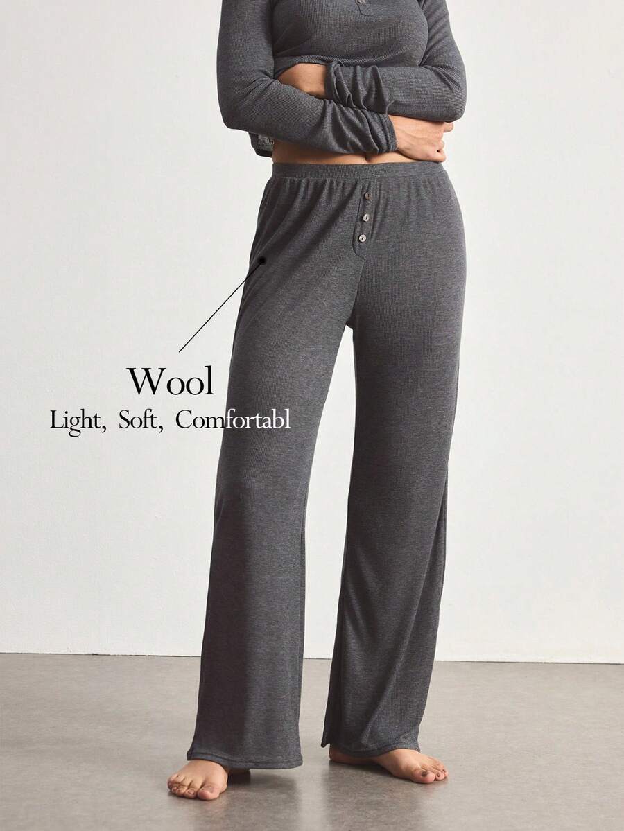 Ocili Wool Comfortable Minimalist Basic Long Pants Draping Women's Loungewear Bottoms Lounge Dark Grey Autumn - Dark Grey - View 1
