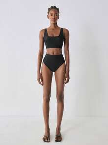 YARNWELL Women's Summer Beach Solid Color Casual Bikini Bottoms - Black - View 6