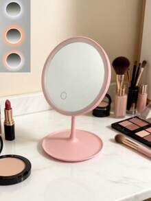 1pc LED 3-Color Makeup Mirror Touchable Dimming USB Charging Portable Desktop Vanity Mirror For Dormitory Bedroom Powder Room - Tray vanity mirror - View 4