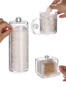 1pc/3pcs Vanity Makeup Storage Organizer, Q-Tip Holder Bathroom Container, Round Pad/Floss Dispenser, For Sorting And Storing, For Holiday Beach, Bathroom Collection, Bedroom Collection, Large Capacity, Compact Modern Design, Space Saver Countertop - Multicolor - View 5