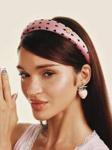 Popjeli 2 piezas Diadema de satén con estampado de amor, rosa y negro, versátil para uso diario - Multicolor - Ver 1