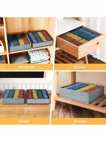 3 Pcs 24 Grid Grey/Pink/White/Beige Drawer Divider OrganizerWardrobe Storage Rack Sock Holder For Handkerchiefs Ties Belts For Bedroom Closet Dormitory Office Travel Gift For Housewarming Holiday Party Home Organization Solution - Multicolor - View 7