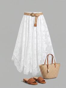 Sweetra Spring/Summer White Gentle Atmosphere Chiffon Floral Jacquard Skirt, Creating Light And Romantic, Tight Pleated Waist Design, Lively And Elegant, Gentle Style, French Romantic, Light Bridal Style, Daily Commute - White - View 1