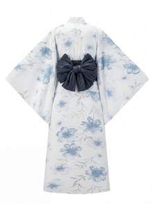 Irokai 日式女款傳統花卉印花和服浴衣 - 淺藍色 - 查看 2