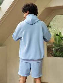 Whitmere Men's Light Blue Solid Hooded Long Sleeve Knit Loose Fit Hoodie Set, Fleece Lined, Casual, Drawstring, Ribbed, Pocket, Spring/Fall/Winter, Sweatsuit Gift For Father/ Husband - Baby Blue - View 2