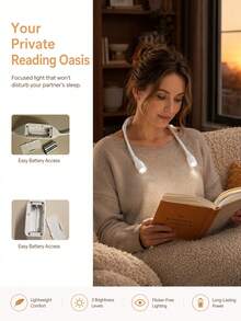 Neck Hanging LED Reading Light, Dual Flexible Gooseneck Heads Battery Operated Book Light, 3 Color Temperatures Eye Friendly Portable Neck Lamp For Bedside Reading Travel - multicolor - View 4