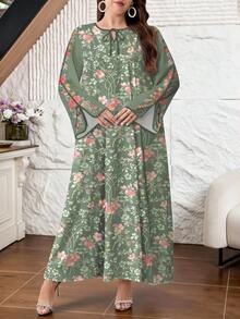 SHEIN Najma 大尺碼女款花卉印花休閒派對旅行阿拉伯風洋裝 - 彩色 - 查看 5