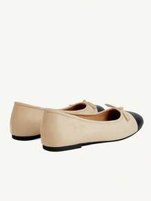 CUCCOO CHICEST Spring And Summer New Suede Color Matching Bow Round Toe Mary Jane Women Flat Shoes Khaki Splicing Black Fashion Retro Commuter Party - Khaki - View 6
