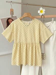 SHEIN EZwear 女款休閒極簡日常百搭聚會機場 Y2K 波點上衣，夏季外出穿搭 - 彩色 - 查看 7
