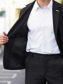 Manfinity Mode 男士纯色休闲商务西装套装，适合日常通勤、轻松的工作环境或半正式场合，也是送给男友和丈夫的绝佳礼物。 - 黑色 - 查看 7