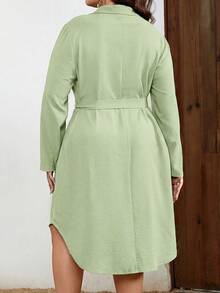 EMERY ROSE Vestido Camisa de Manga Larga Unicolor de Un Solo Botón para Mujer Talla Grande - Verde - Ver 2