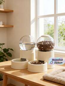 Tempat Makan & Minum Otomatis untuk Hewan Peliharaan, Wadah Makanan & Minum Berbentuk Bola, Dispenser Otomatis, Transparan, Krem, Dekorasi Rumah - 0,8 liter - View 2
