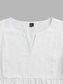 SHEIN LUNE 女款夏季純色V領百搭寬鬆休閒度假襯衫 白色 - 白色 - 查看 3
