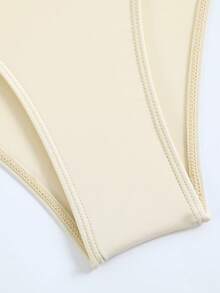 Swim Vcay Women's One-Piece Tank Bikini Swimsuit With Drawstring, Deep V-Neck, Wire-Free - Beige - View 9