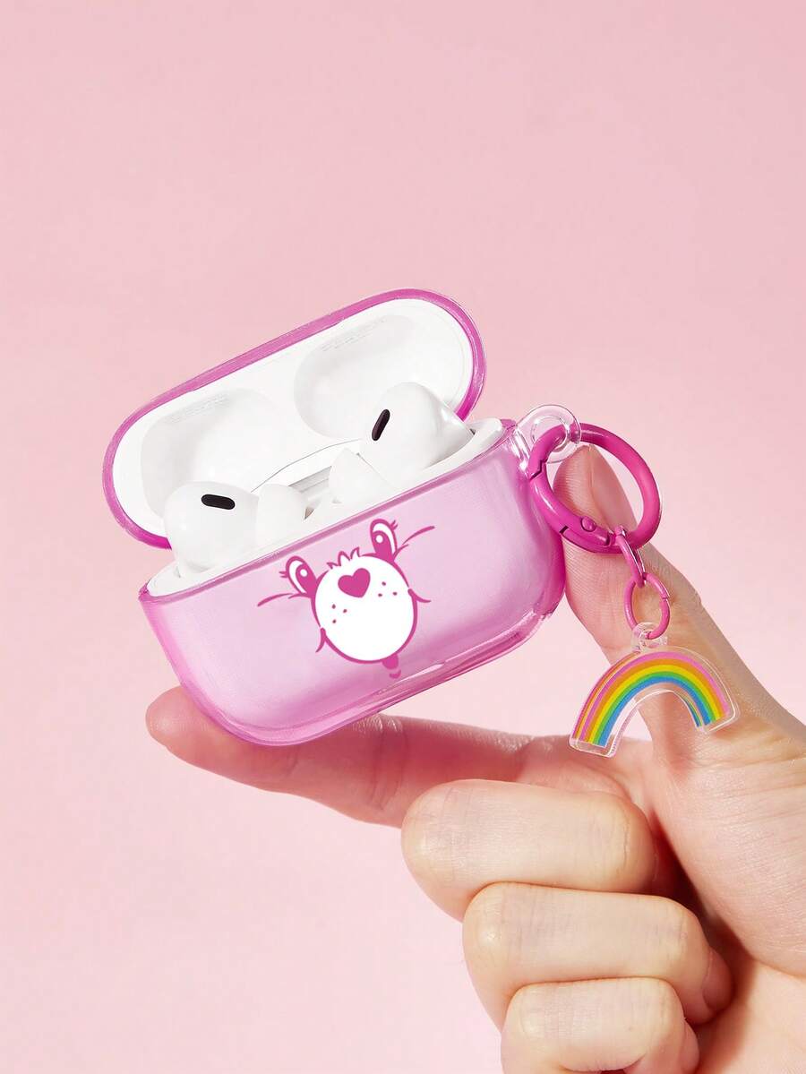 SHEIN X Care Bears 彩虹熊彩虹熊 IML 藍牙耳機保護殼附彩虹吊飾，適用於 iPod - 粉色 - 查看 1