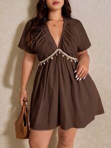 Elaquor Plus Size Dresses Vacation Brown Boho - Brown - View 2