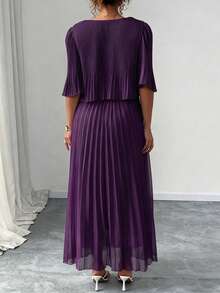 Elenzga Plus Size Solid Color Elegant Chiffon Pleated Dress For Spring And Summer - Purple - View 2