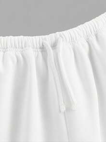 SHEIN Tween Girl Tween Girls Autumn And Winter Plus Velvet Thickened Simple Drawstring Loose Sports Straight Pants - White - View 4