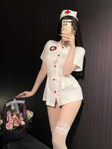 Dansine Women's Nurse Costume Role Play Dress - White - View 4