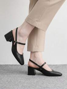CUCCOO BIZCHIC 女款通勤優雅瑪麗珍方頭粗跟鞋 - 黑色羊紋 - 查看 3