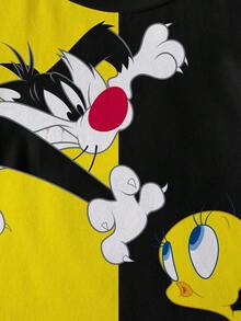 LOONEY TUNES X SHEIN Young Boy Cartoon Print Casual Daily Short Sleeve T-Shirt - White - View 4