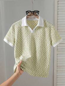 Tween Boy Colorblock Casual Versatile Daily Short Sleeve Polo Shirt - Khaki - View 1