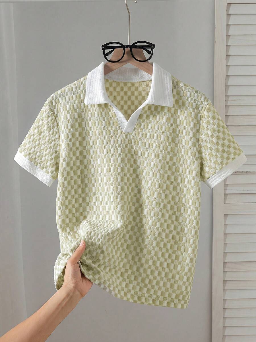 Tween Boy Colorblock Casual Versatile Daily Short Sleeve Polo Shirt - Khaki - View 1