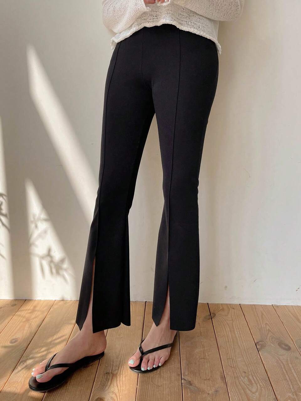 Women's Slim Fit Base Layer Elegant Ankle-Length Pants With Side Slit