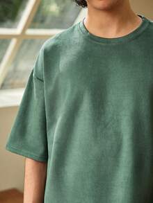 Men's Letter Print Casual Round Neck Short Sleeve T-Shirt, Suitable For Daily Wear, Spring/Summer - Green - View 8